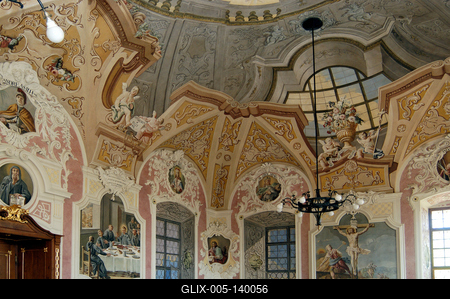 A Pannonhalmi Bencés Főapátság ebédlőterme-stock-foto