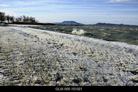 A január elején beköszöntött erõs viharos szélnek és a nagy hidegnek köszönhetõen jégben pompázik a Balaton déli partja.A növényekre és a part meletti tárgyakra ráfagy a Balaton vize és igazi jégszobrokat varázsol a természet.-stock-foto