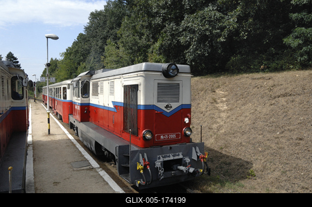 Budapest, Széchenyi-hegyi Gyermekvasút (Úttörõvasút) Hûvösvölgy állomása.-stock-foto