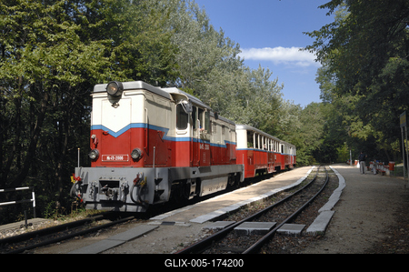 Budapest, Széchenyi-hegyi Gyermekvasút (Úttörõvasút) Hûvösvölgy állomása.-stock-foto