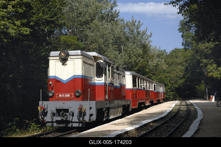 Budapest, Széchenyi-hegyi Gyermekvasút (Úttörõvasút) Hûvösvölgy állomása.-stock-foto