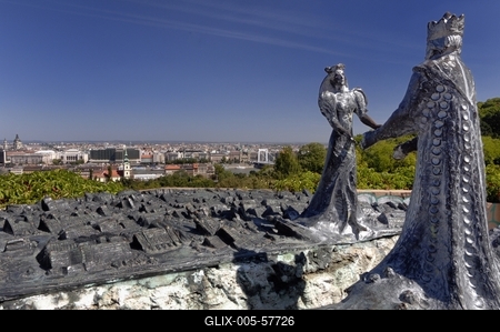 Budapest, Kilátókő-szobor a Gellért-hegyen-stock-foto