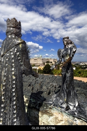 Budapest, Kilátókő-szobor a Gellért-hegyen-stock-foto
