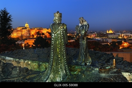 Budapest, Kilátókő-szobor a Gellért-hegyen-stock-foto