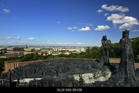 Budapest, Kilátókő-szobor a Gellért-hegyen-stock-foto