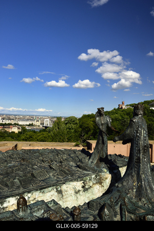 Budapest, Kilátókő-szobor a Gellért-hegyen-stock-foto
