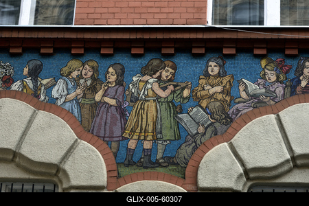 Szecessziós iskolaépület Erzsébetvárosban-stock-foto