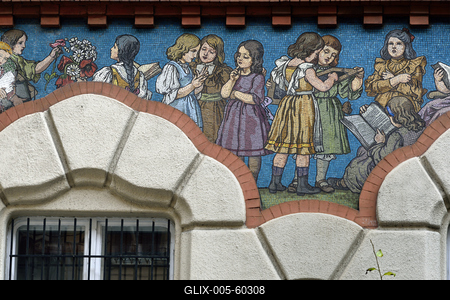 Szecessziós iskolaépület Erzsébetvárosban-stock-foto