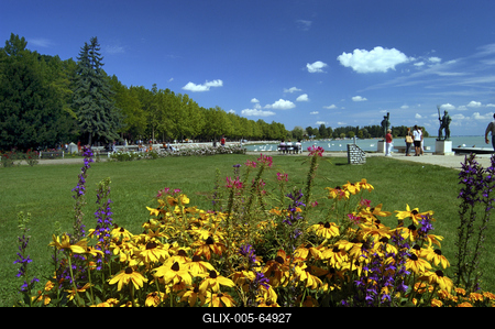 Balatonfüred, a móló és a Tagore sétány-stock-foto