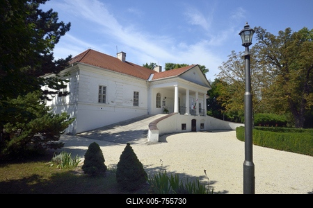 Halász Móricz-kúria Dabason. A klasszicista épület 1821-ben épült.A múzeumként látogatható kastélyban forgatták 1949-ben a Lúdas Matyit, ahol az eredeti biedermeier bútorok elegáns díszletként szolgáltak Döbrögi úr rezidenciájának. Ma egy kiállítási egység a nevezetes film előtt tiszteleg.-stock-foto