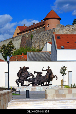 Végvári vitézek szoborcsoport, Eger-stock-foto