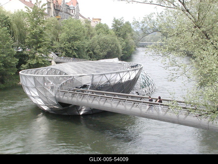 GRAZ - Insel (Sziget) a Mura folyón-stock-foto