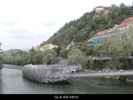 GRAZ - Insel (Sziget) a Mura folyón-stock-foto