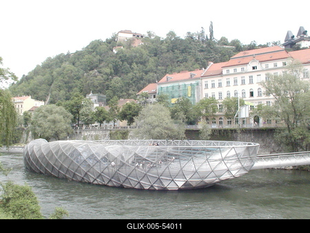 GRAZ - Insel (Sziget) a Mura folyón-stock-foto