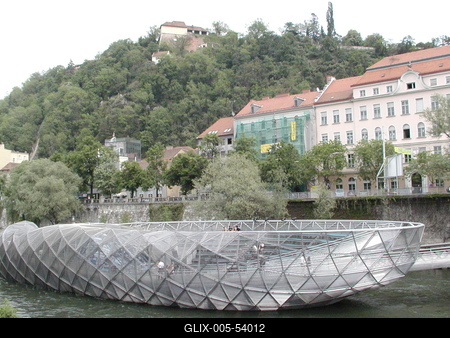 GRAZ - Insel (Sziget) a Mura folyón-stock-foto