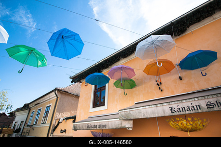 Szentendre, műemlék házak a Bercsényi utcában-stock-foto