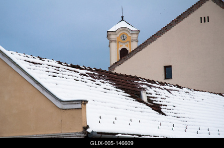 Szentendre, a Péter-Pál templom tornya-stock-foto
