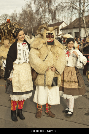 A busójárás, mint népszokási örökség, az UNESCO az Emberiség Szellemi Kulturális Örökség reprezentatív listájára került fel 2009-ben.-stock-foto