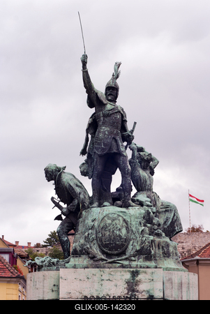 A Dobó István szoborcsoport-stock-foto