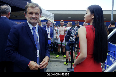 A TOUR DE HONGRIE 2019 kerékpáros verseny egyik idei cél helyszíne a hajdúszoboszlói fürdő mellett volt a Tiszafüred-Hajdúszoboszlói szakasz lezárásaként.-stock-foto