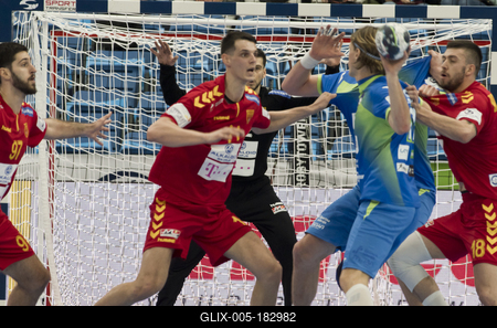 Mens' EHF Euro 2022 Debrecen(Főnix Arena)Slovenia v North Macedonia-stock-foto