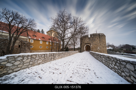 Barbakan bastion in Pecs, Hungary at winter-stock-foto