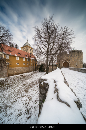 Barbakan bastion in Pecs, Hungary at winter-stock-foto