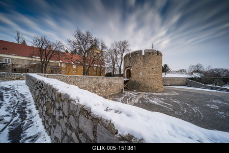 Barbakan bastion in Pecs, Hungary at winter-stock-foto
