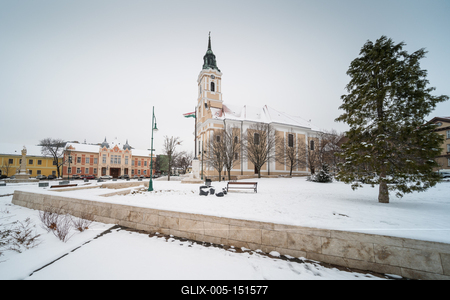 Szekszárd, a Béla király tér télen-stock-foto