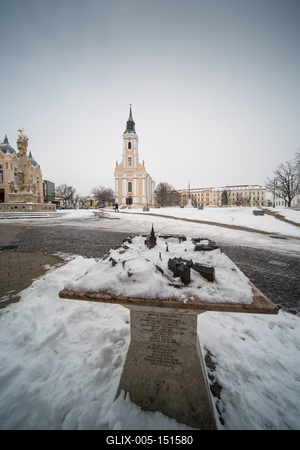 Szekszárd, a Béla király tér télen-stock-foto
