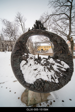 Szekszárd, a Béla király tér télen-stock-foto