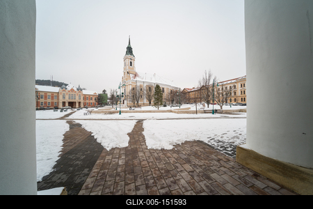 Szekszárd, a Béla király tér télen-stock-foto
