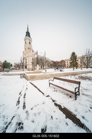 Szekszárd, a Béla király tér télen-stock-foto