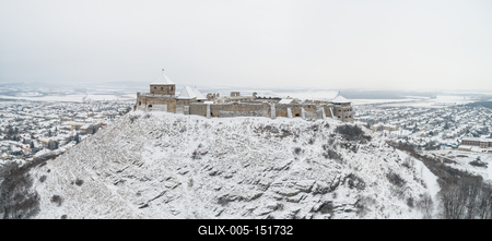 Beautiful panoramaic view of Fortress of Sumeg, Hungary at winter-stock-foto