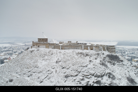 Beautiful panoramaic view of Fortress of Sumeg, Hungary at winter-stock-foto