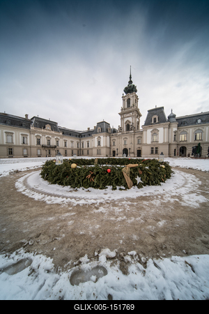 Festetics castle in Keszthely, Hungary at winter-stock-foto