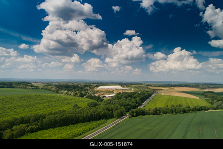Garbage trucks unload garbage to a landfill, drone photo-stock-foto