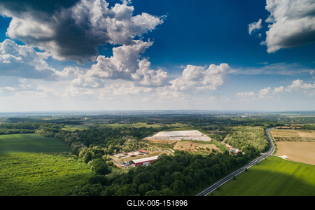 Garbage trucks unload garbage to a landfill, drone photo-stock-foto