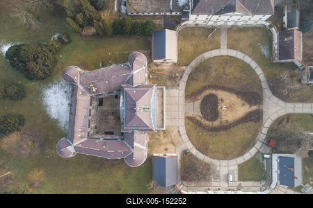 Aerial photo of Batthyany castle, Kormend-stock-foto