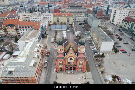 Aerial photo of Synagogue in Zalaegerszeg-stock-foto