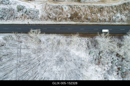road with snowy forest in Hungary-stock-foto