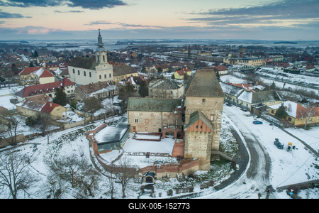 Panoramic view of Simontornya at winter-stock-foto