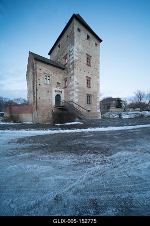 Panoramic view of Simontornya at winter-stock-foto
