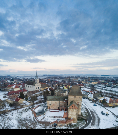 Panoramic view of Simontornya at winter-stock-foto
