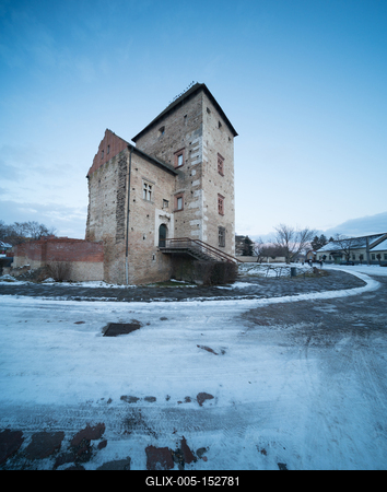 Panoramic view of Simontornya at winter-stock-foto