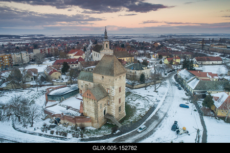 Panoramic view of Simontornya at winter-stock-foto