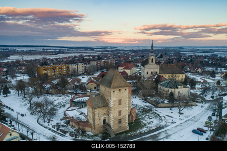 Panoramic view of Simontornya at winter-stock-foto