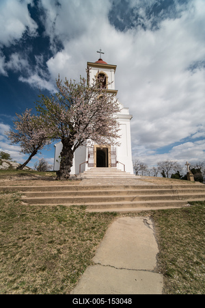 Chapel in Havihegy, Pecs, Hungary with the Tree of the Year-stock-foto