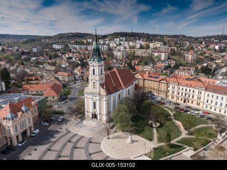 Bird eye view of Szekszard, Bela square-stock-foto