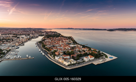 Sunrise at Zadar aerial photo, panoramic view-stock-foto
